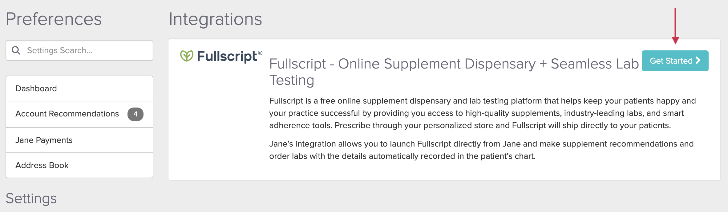 Fullscript Support Center — Jane Integration — image