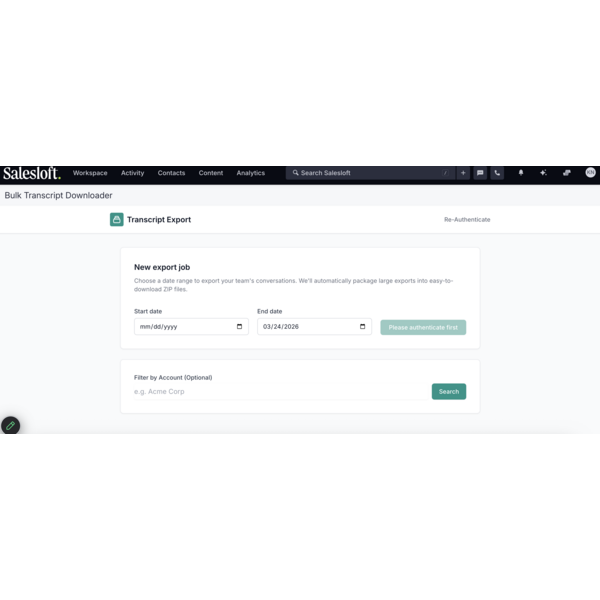 Starting page of the app