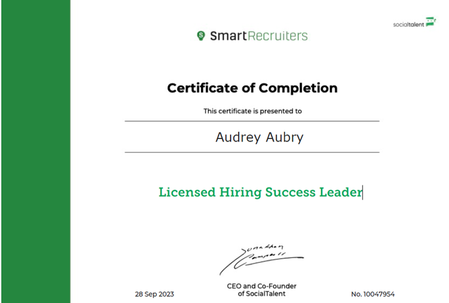 Hiring Success Leader Certificate image