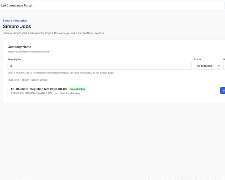 BlueSafe and Simpro integration walkthrough image