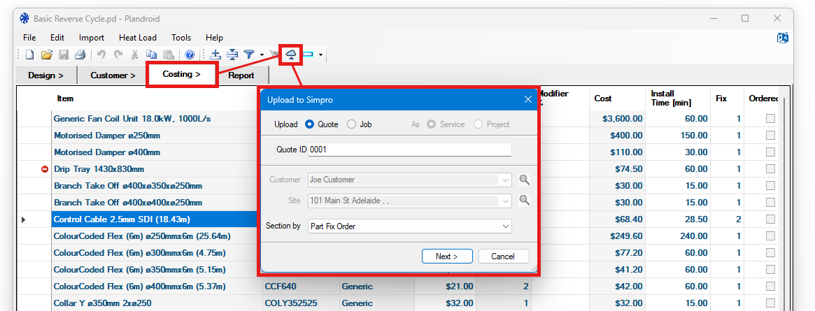 Using the Plandroid to Simpro integration image