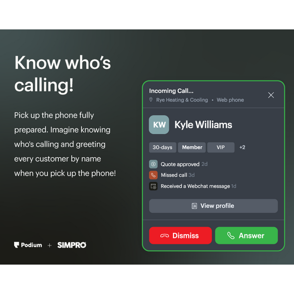 With Podium Phones, pick up the phone fully prepared. Imagine knowing who's calling and greeting every customer by name when you pick up the phone.