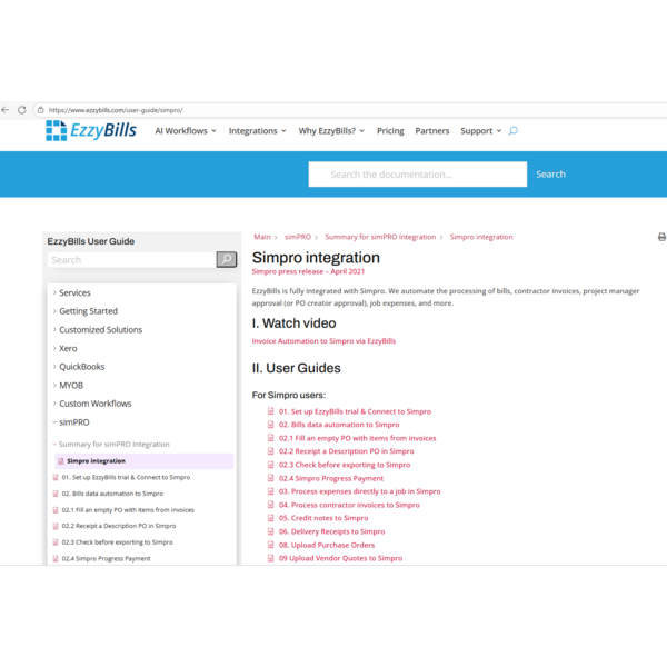 EzzyBills and Simpro seamless integration guides