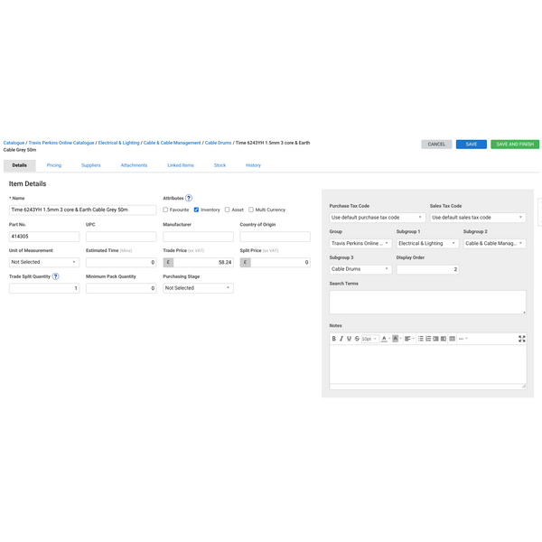 Example part from Travis Perkins catalogue