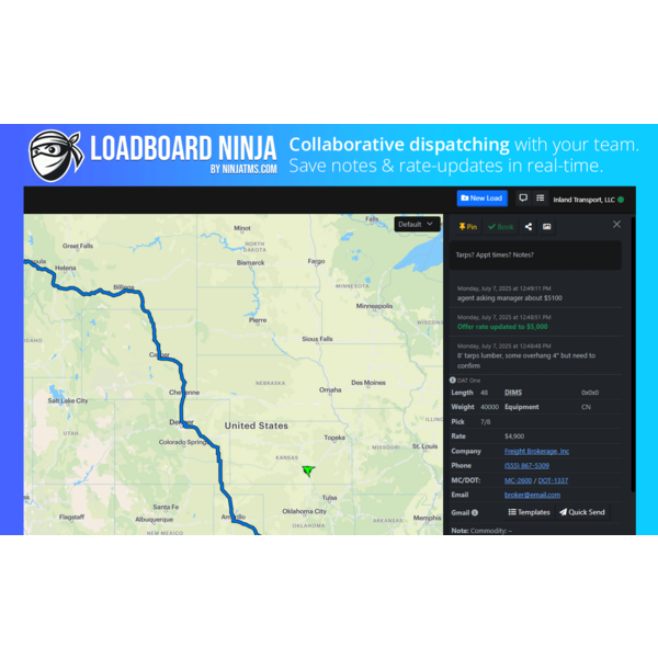 Connect your team and share notes in real time. No more tripping over other dispatchers and calling the same loads asking the same questions!
