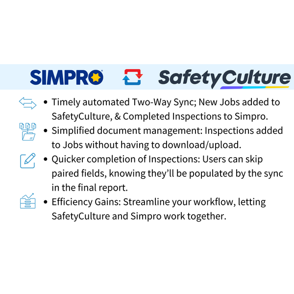 Simpro and SafetyCulture Integration Key Features.