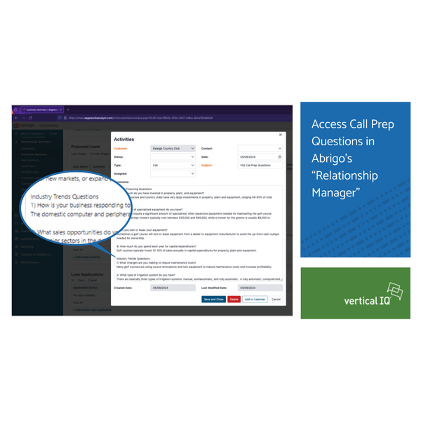 Access Call Prep Questions in Abrigo’s “Relationship Manager”