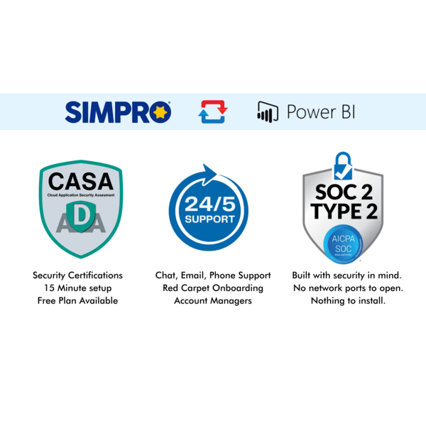 Simpro and Power BI Integration: Security Certifications, 24/5 Support, and Seamless Setup