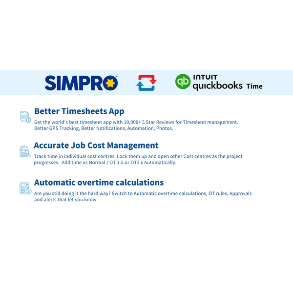 Simpro and QuickBooks Time Integration: Optimizing Timesheets, Job Costs, and Overtime Calculations