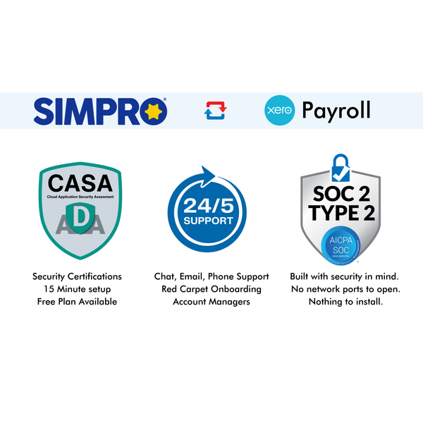 Simpro and Xero Payroll Integration: Security, Support, and SOC 2 Type 2 Certified