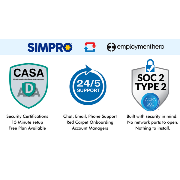 Simpro and Employment Hero Integration: Security, Support, and Seamless Onboarding