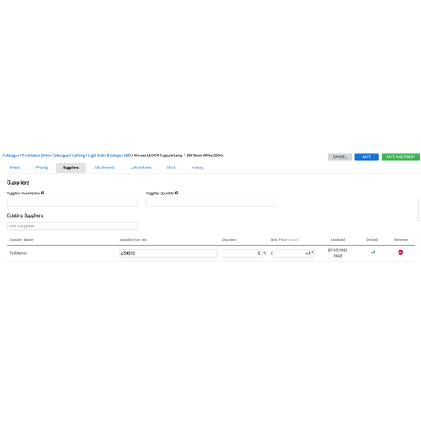 Supplier details from Toolstation catalogue