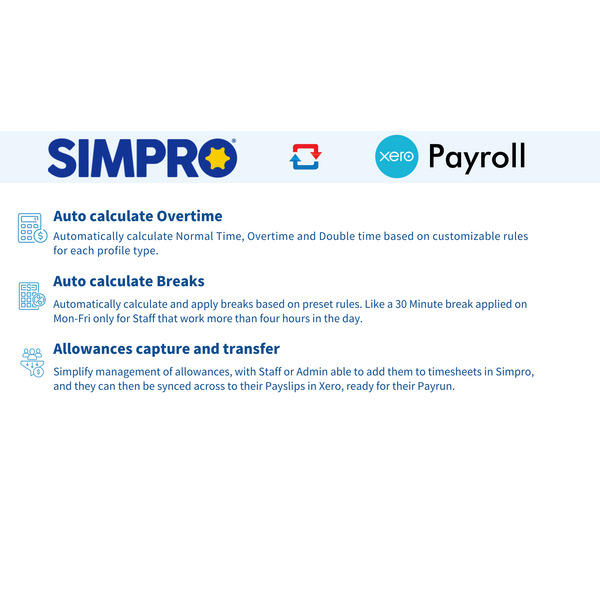 Simpro and Xero Payroll Integration: Automating Overtime, Breaks, and Allowances for Efficient Payroll Management