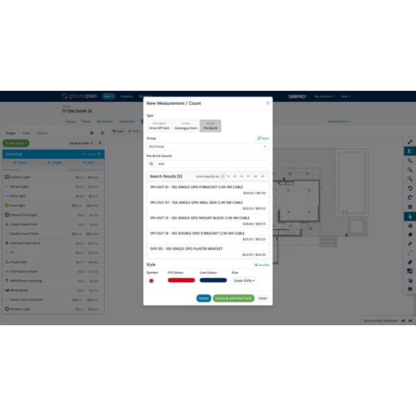 Search your Simpro Pre-Builds from within Groundplan.
