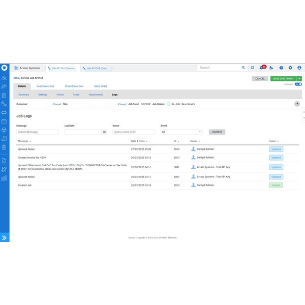 Simpro-Avalara- Connector Functionality Logs