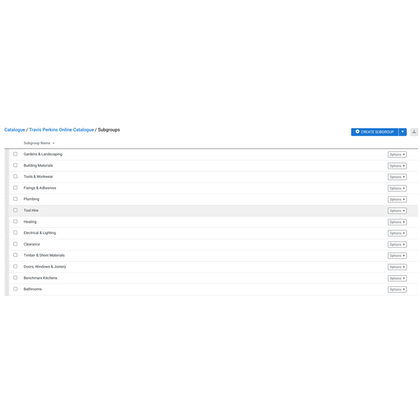 Travis Perkins categories in Simpro catalogue