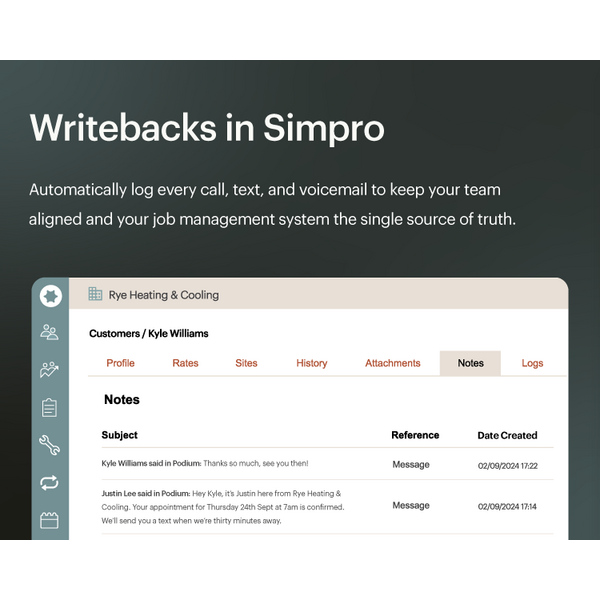 AI Lead Writeback. Effortlessly qualify leads in Podium and sync them to Simpro with a click of a button. Quote or book the job—faster.