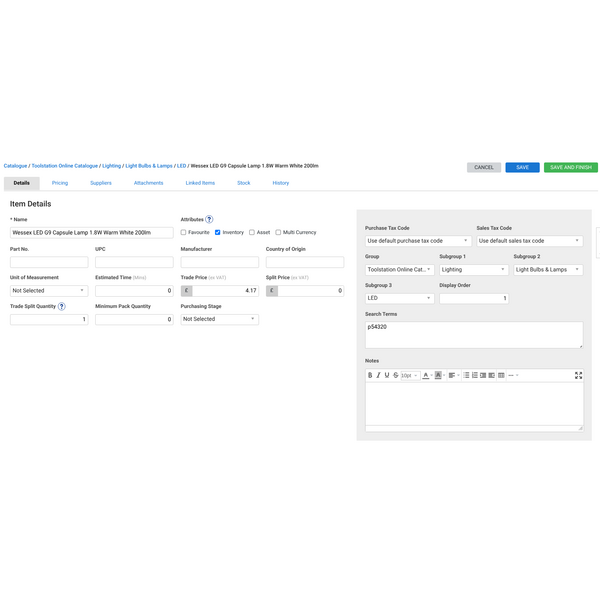 Example part from Toolstation catalogue
