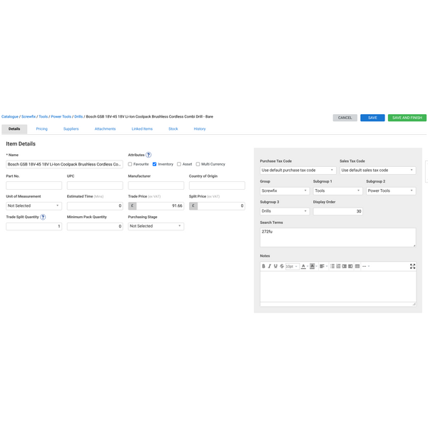 Example part from Screwfix catalogue