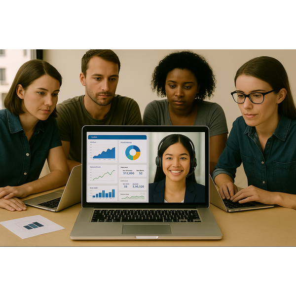 Live Zoom training session with Results Group, a Simpro Specialist Trainer guides an admin team through real-time platform optimisation using tailored dashboards.