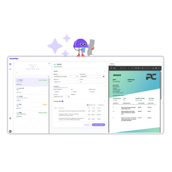One system, One workflow
See how Autamigo brings Simpro and your accounting platform together in one seamless flow — bills in, admin done.