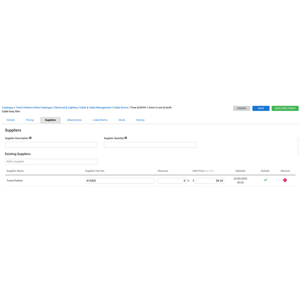 Supplier details from Travis Perkins catalogue